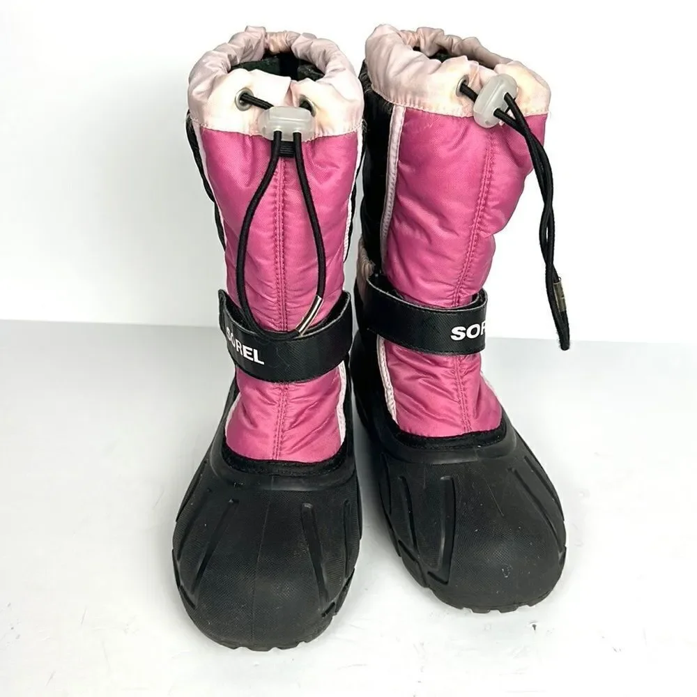 Sorel Youth Flurry Weather Resistant Snow Boot Pink Black size US 4 (22 cm)